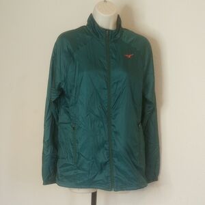Mizuno Green Puffer Jacket with High Collar and Full-Length Zipper Sz M